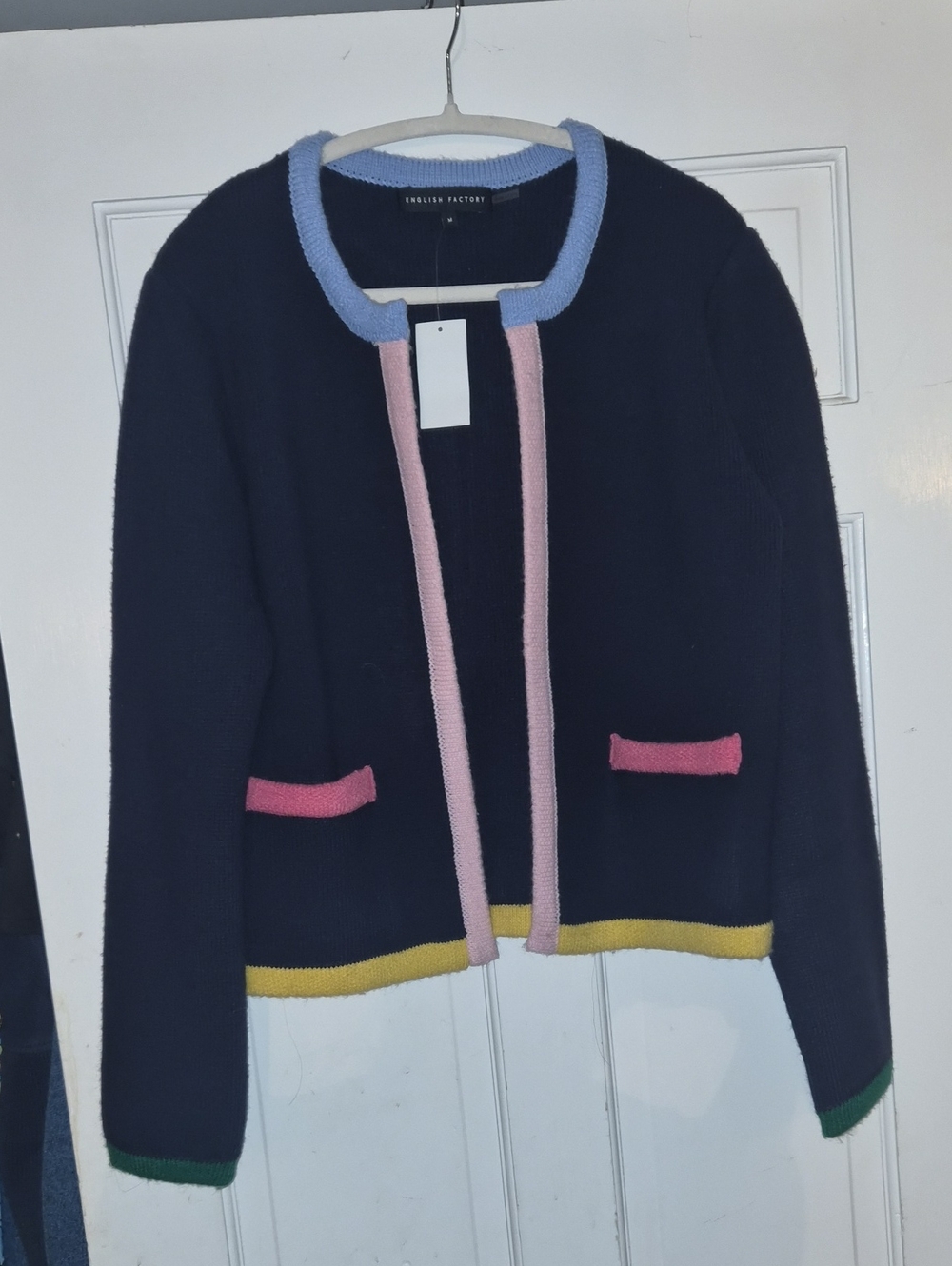 English Factory Navy Cardigan with Pastel Trim